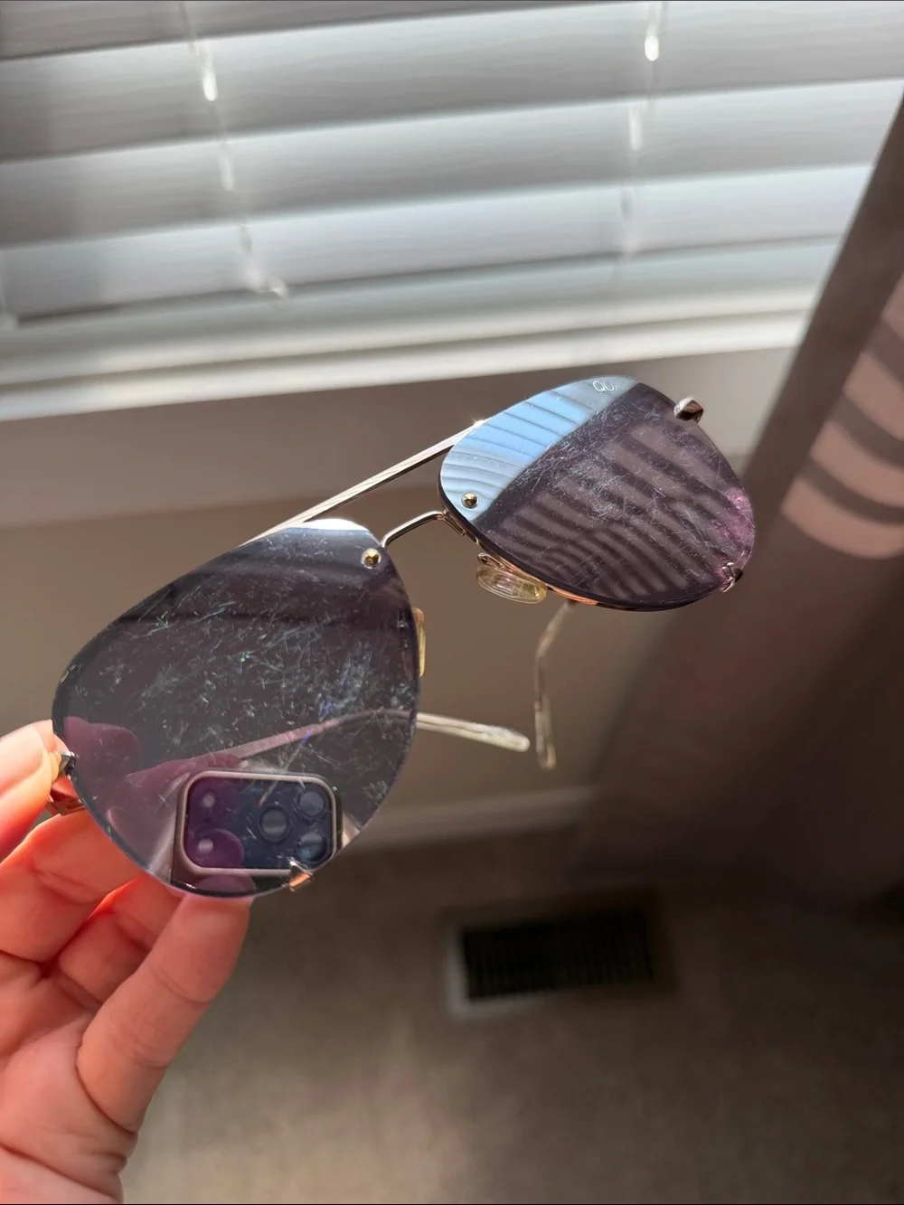 QUAY High Key Mini Rimless Aviator Sunglasses with Mirrored Silver Lenses